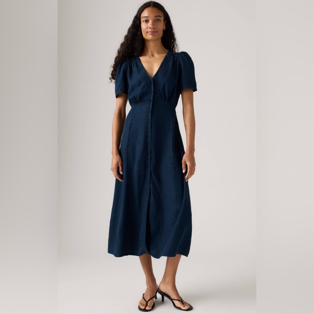 Levi’s Navy Blue Short Sleeve Midi Dress - Picture 2 of 6